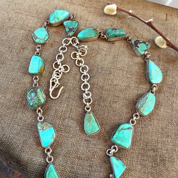 Huge Chunky Sterling Silver & Turquoise Cluster Necklace - Picture 3 of 6